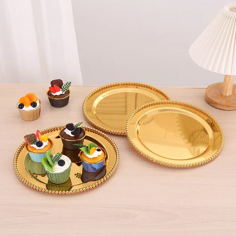 

European metal bead cake pan home creative Round afternoon tea dessert fruit plate cake decorating tools