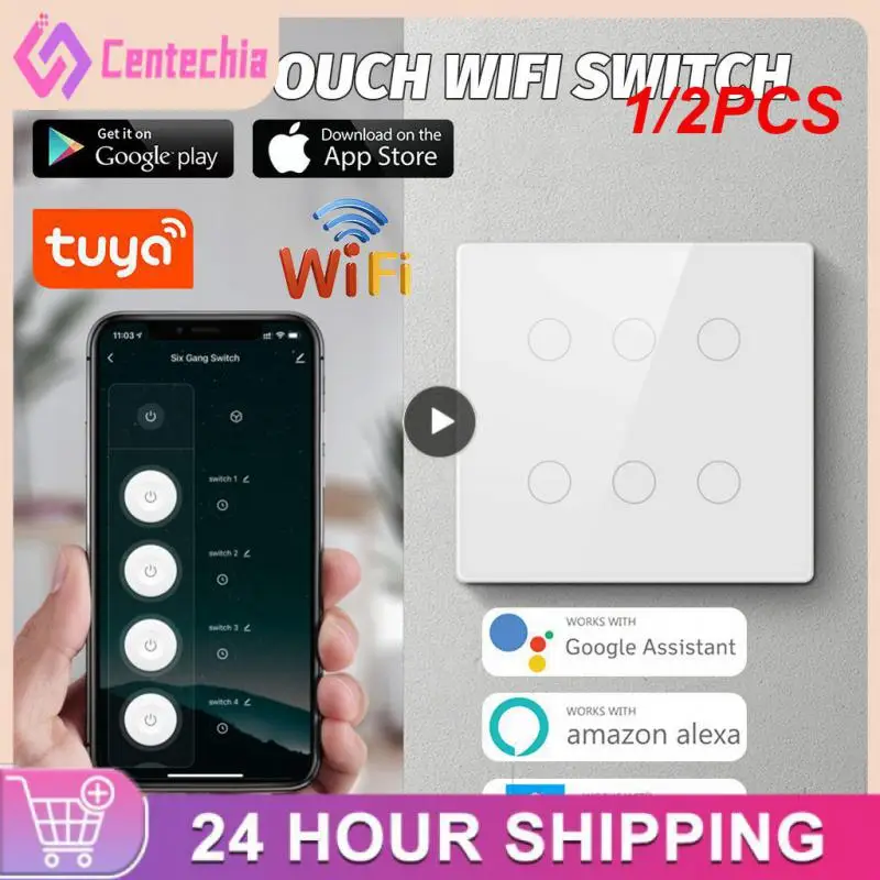 

1/2PCS Tuya Brazil 4x4 WiFi Wall Switch, Touch-Sensor Smart home interruptor 4/6 Gang Light Switch work with Alexa, Home