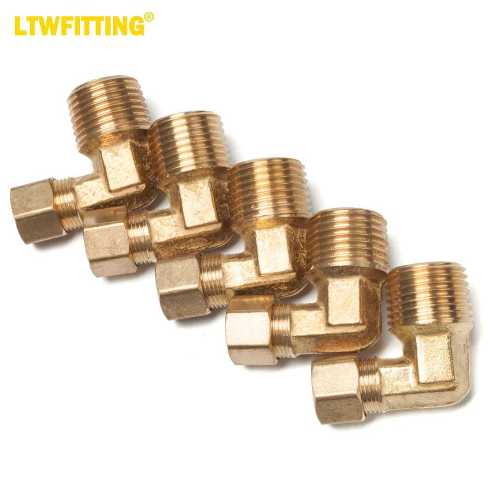 

LTWFITTING 3/8-Inch OD x 1/2-Inch Male NPT 90 Degree Compression Elbow,Brass Compression Fitting(Pack of 5)