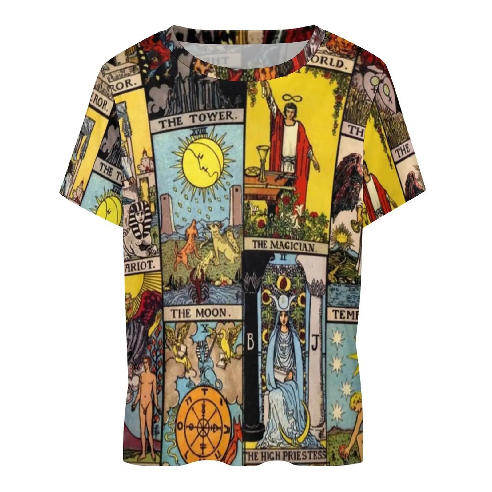 Vintage Moon T-Shirts Tarot Art Collage Basic T Shirt Short Sleeve Woman Retro Tee Shirt Summer Graphic Tees Plus Size 5XL 6XL