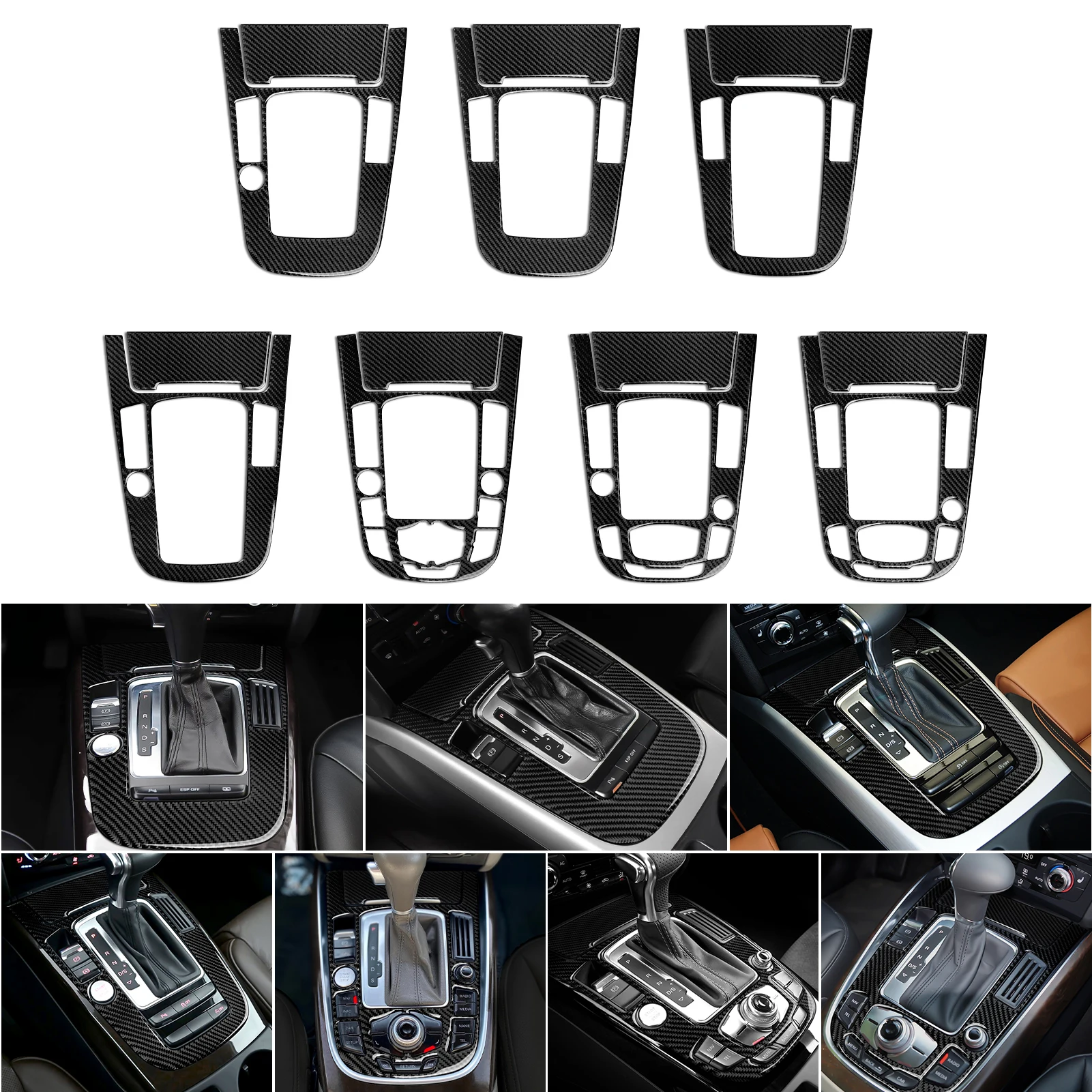 아우디 A4 S4 RS4 A5 S5 RS5 (2007-2016)용 자동차 센터 콘솔 기어 변속 패널 세트, 카본 파이버 인테리어 스티커 트림 액세서리