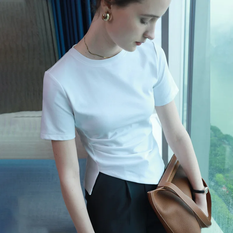 

Высококачественные Женские топы 2024, Весенняя футболка с асимметричным рисунком, женская одежда, пикантный укороченный топ, одежда, повседневная модная блузка Y2k