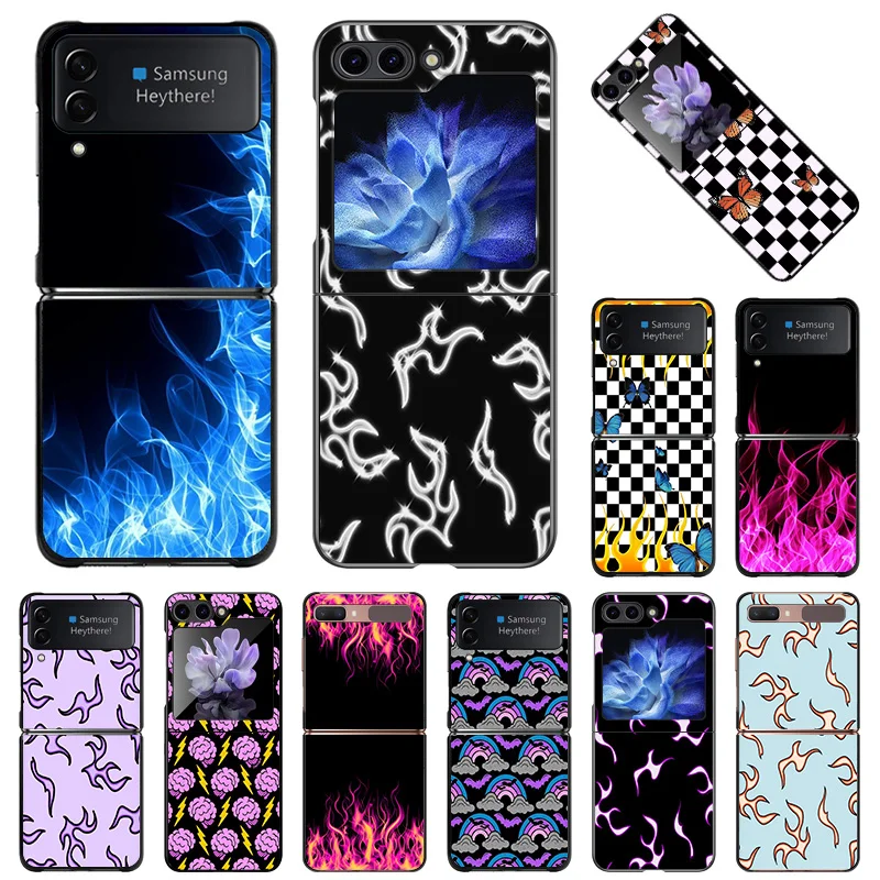 Per Samsung Galaxy Z Flip5 Flip3 Flip4 Hard Black Antiurto Zflip 5G Nuvole Lightning Blue Flame Phone Shell Cover