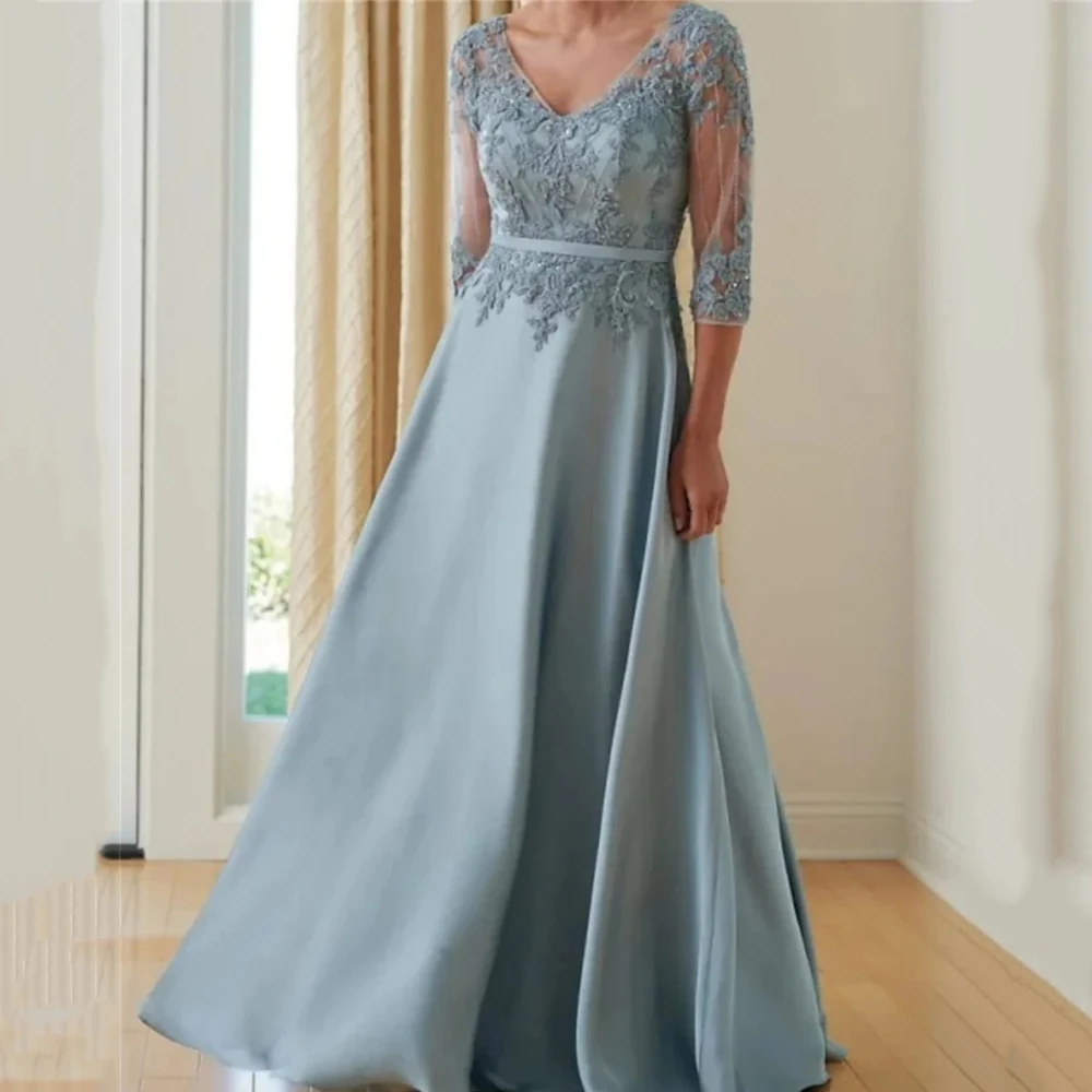 

Женское кружевное платье с аппликацией, элегантное платье для матери невесты с V-образным вырезом, длиной до пола, для торжественных случаев, свадебных торжеств