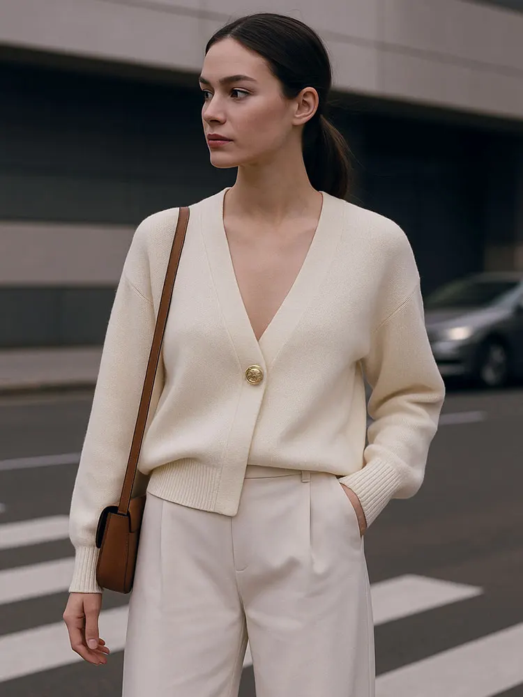 HH Women Casual Knitted Cardigan V Neck Long Sleeve Golden Button Sweaters Solid Simple Office Lady Outerwear Chic Tops