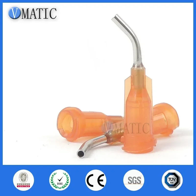High Quality 15G Amber 0.5" Length 45 Degree Bend Bent Dispensing Needle Tips Blunt Stainless Steel Dispenser Needle 1/2 Inch