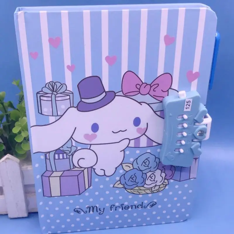 

1Pcs Cartoon Anime Sanrio Notebook Hello Kitty Cinnamoroll Lockable Cute Password Book Note Book Ledger Diary Book Girl Toy