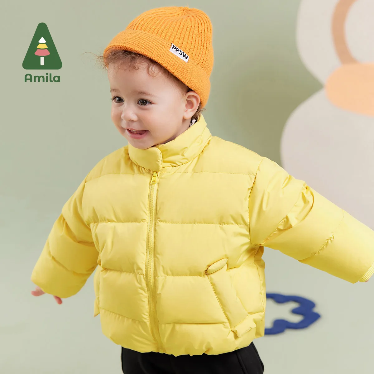 Amila Baby Boy Down Jacket Winter New Multicolour Stand Collar Fleecing Fashion Cosy Warm Baby Clothing
