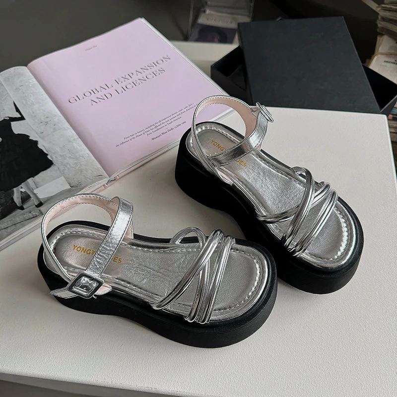 Roman Sandals Female Shoe Clogs With Heel Muffins shoe 2024 Women's Increasing Height Gladiator Girls Thick Flat Comfort Shoes