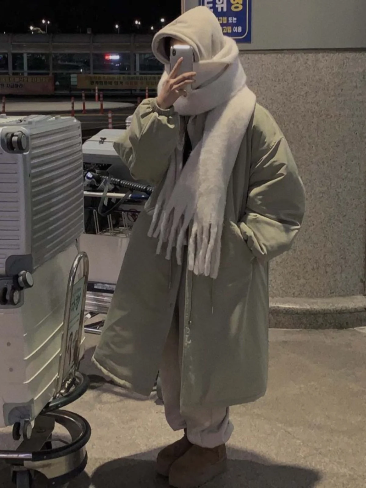 Chic Winter Women's Long Cotton Jaet Coat Dstring Warm Outerwear Loose Fitting Parka Korean Sle Commute Faion