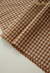 Retro Vintage Red Blue Linen Grid Striped Woven Cotton Fabric for Sewing and Home Décor (Small coffee grid)