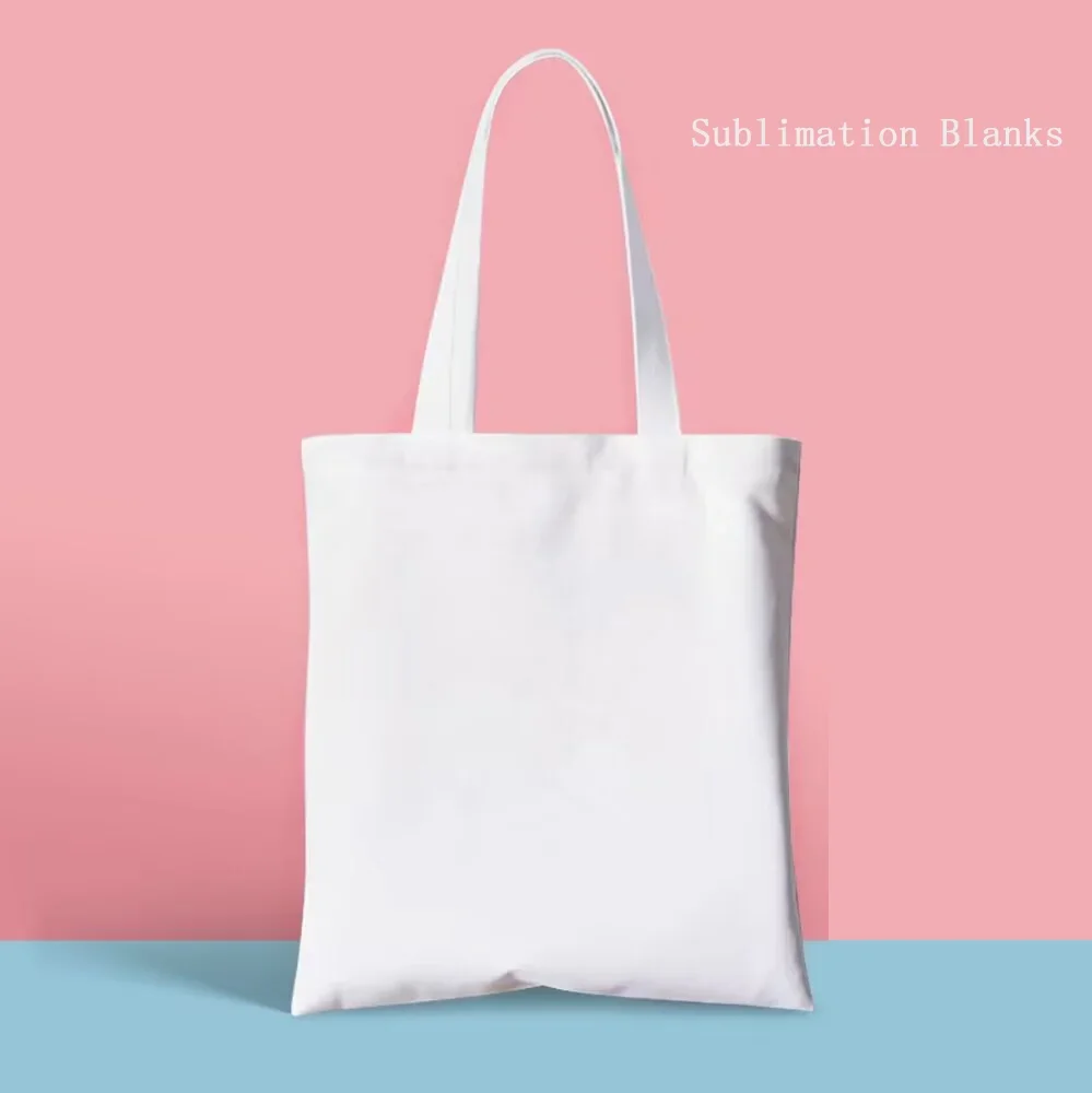 뜨거운 승화 빈 캔버스 토트 숄더 쇼핑백, 여성용 핸드백, 열 전달 인쇄용 프로모션 선물, 10 개