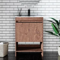 24" Bathroom Vanity, Brown Modern Small Single Bathroom Cabinet Set, Soft Closing Doors with Metal Handles, Storage, Sink Base 1