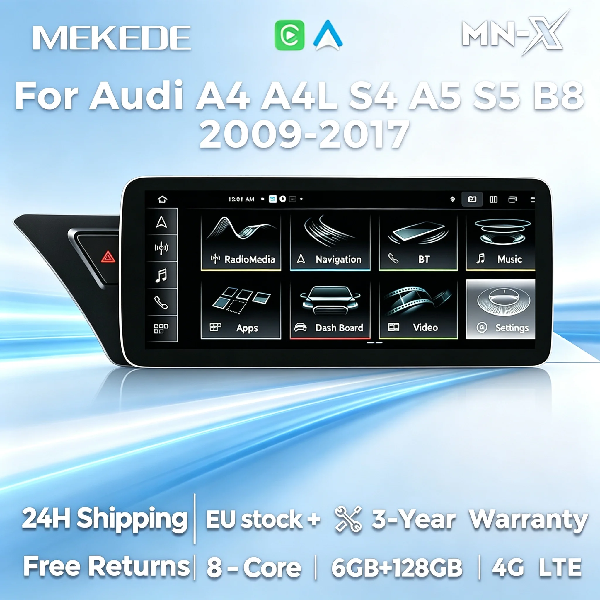 Navifly 8 core für audi a5 s5 b8 a4 a4l s4 2013-2018 android 14 drahtloses carplay auto multimedia player gps dsp 4g sim autoradio