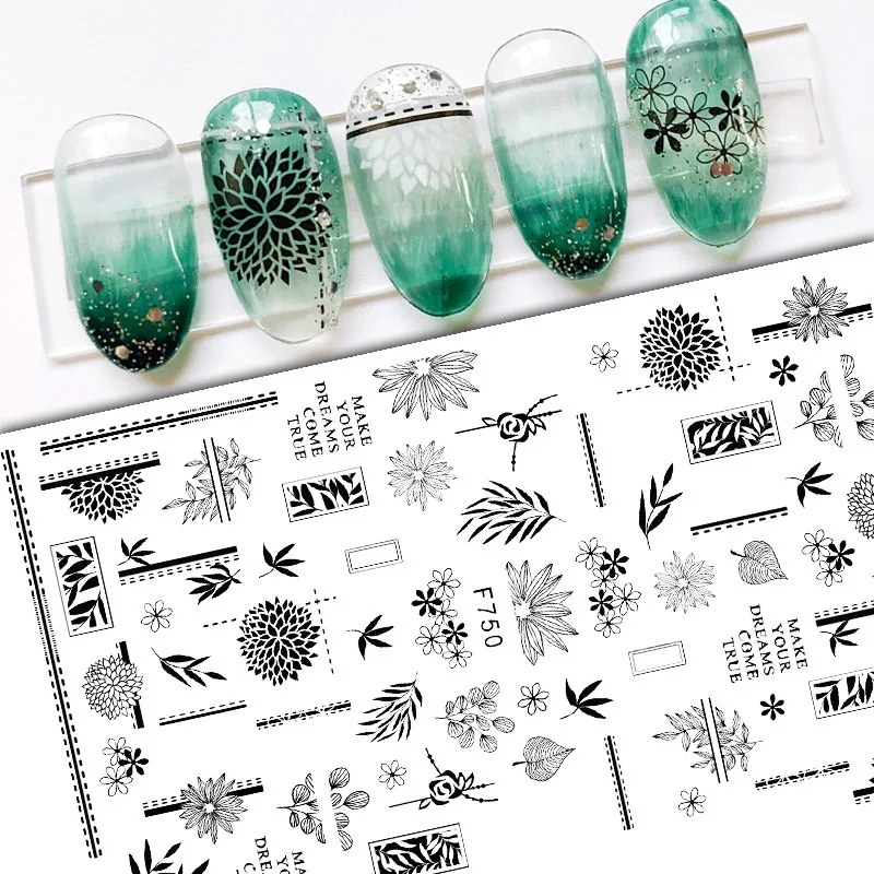 

Geometric Flowers Stickers for Nails Line Leaf 3D Nail Sticker Art Mandala Design Sliders Manicure Decoraciones Accessories
