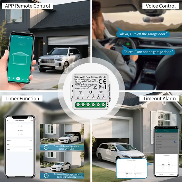 100-240V Tuya Zigbee/WiFi Switch Smart Garage Door Opener Controller Module Voice App Control Work with Alexa Google Assistant 4