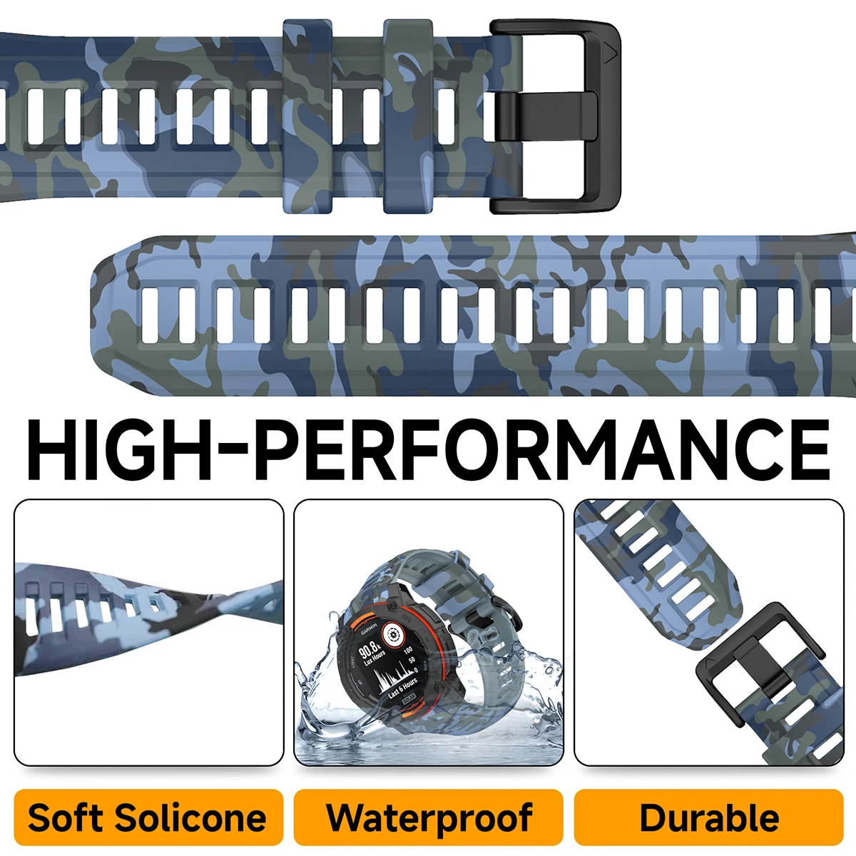 Eco-Friendly Camouflage Printed Silicone Watch Strap (22/26mm)