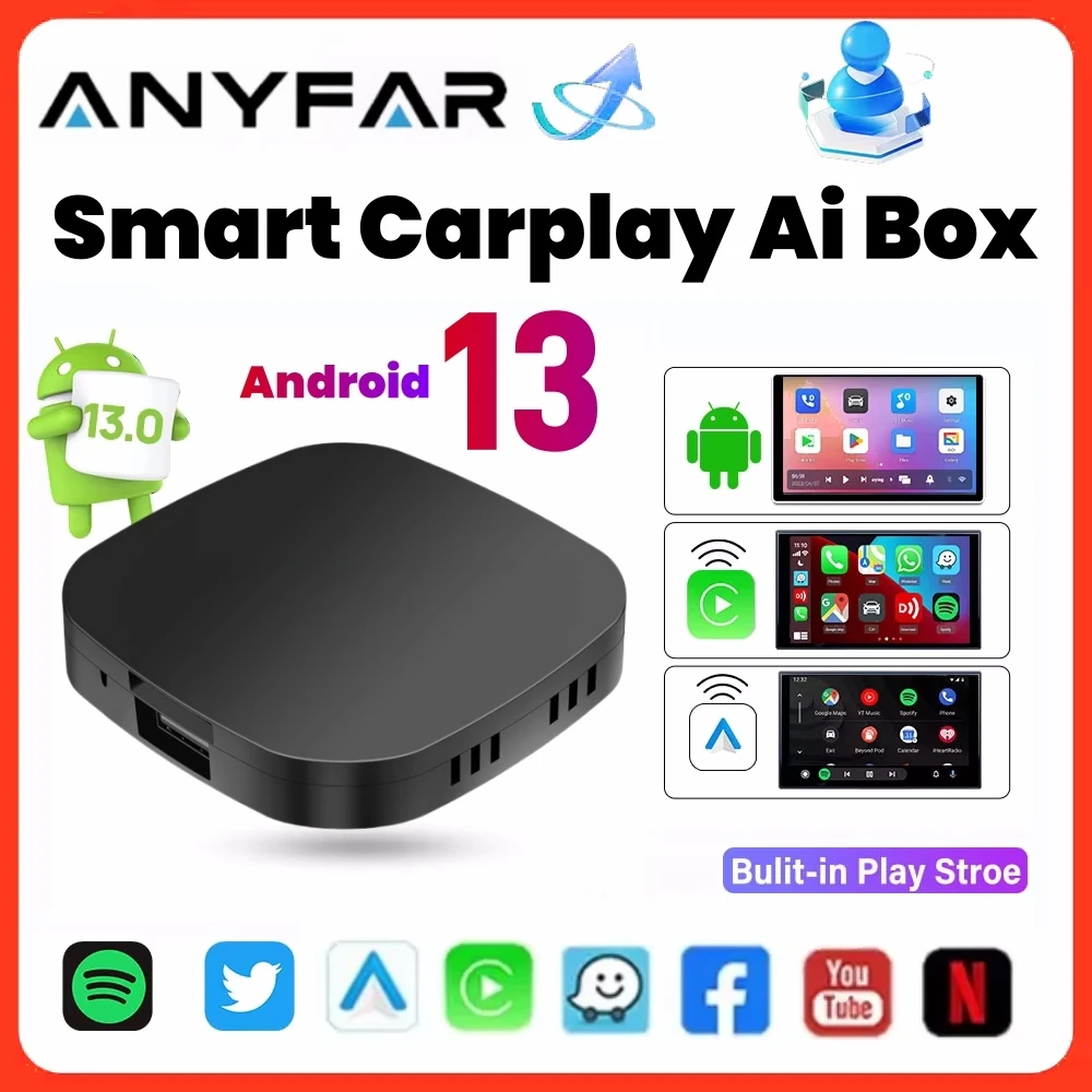 Carplay AI Box Android 13 Inalámbrico Android Auto para Youtube Netflix Toyota Mazda Hyundai Haval GMC Ford MG VW Kia 1