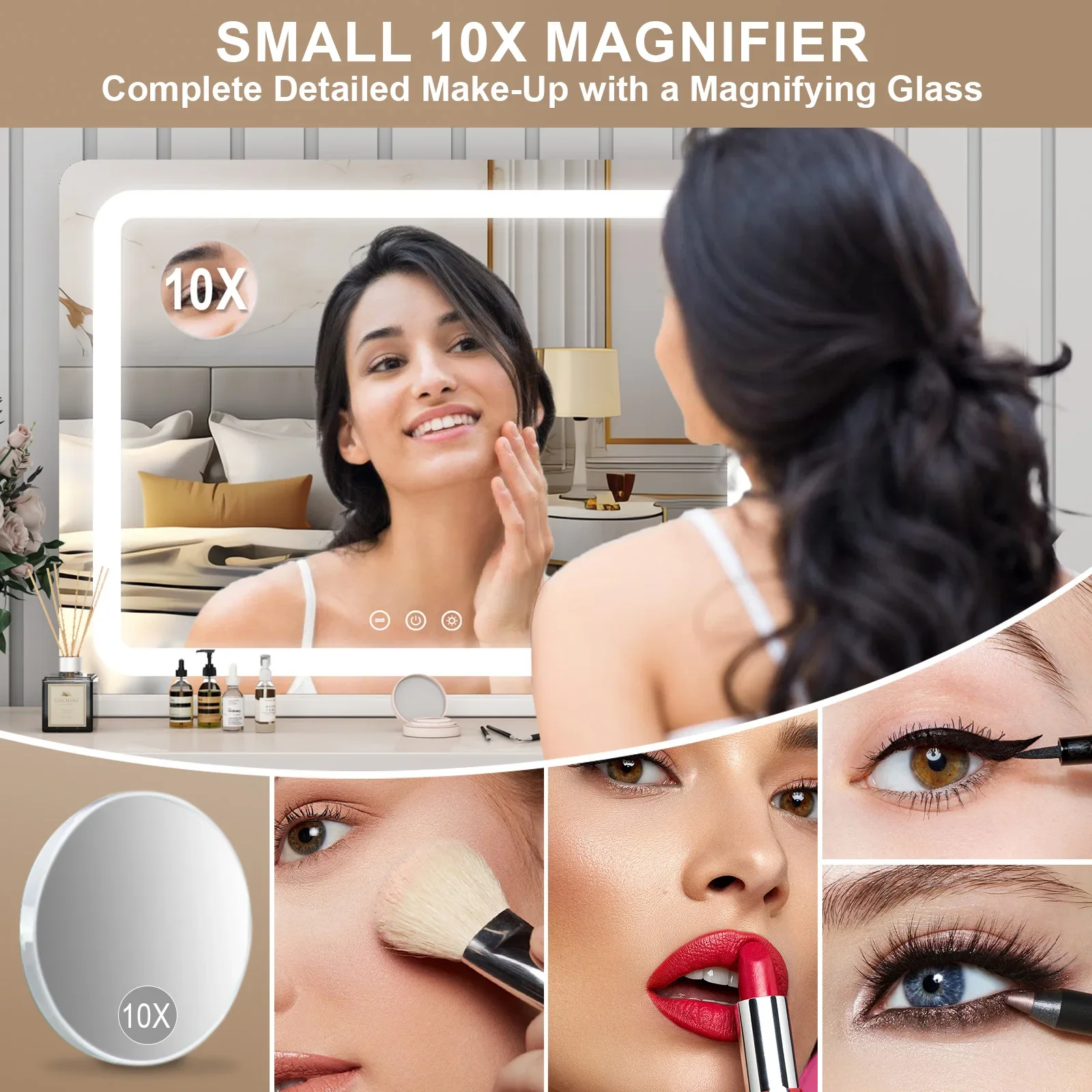 Teousev 80CM Large LED Hollywood Vanity Mirror, 3 Color Dimmable Touch Control, CRI≥90 Light Strip Makeup Mirror