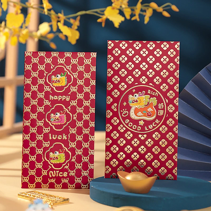 

6Pcs Spring Festival Red Envelopes The Year Of Dragon Luck Money Bag Lucky Money Bless Pocket Red Packet New Year Decoration