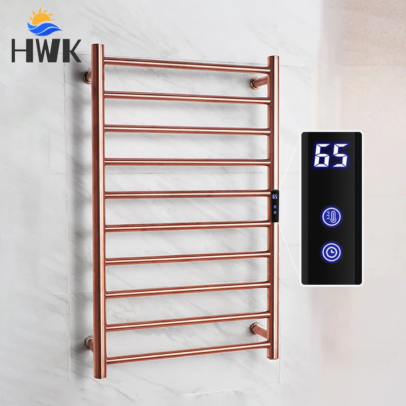 Gold/Rose Gold ไฟฟ้าราวแขวนผ้าเช็ดตัวซ่อน/สัมผัสสายไฟชั้นวางผ้าเช็ดตัวไฟฟ้าสแตนเลสผ้าเช็ดตัวอุ่นผ้าเช็ดตัวเครื่องเป่า 1