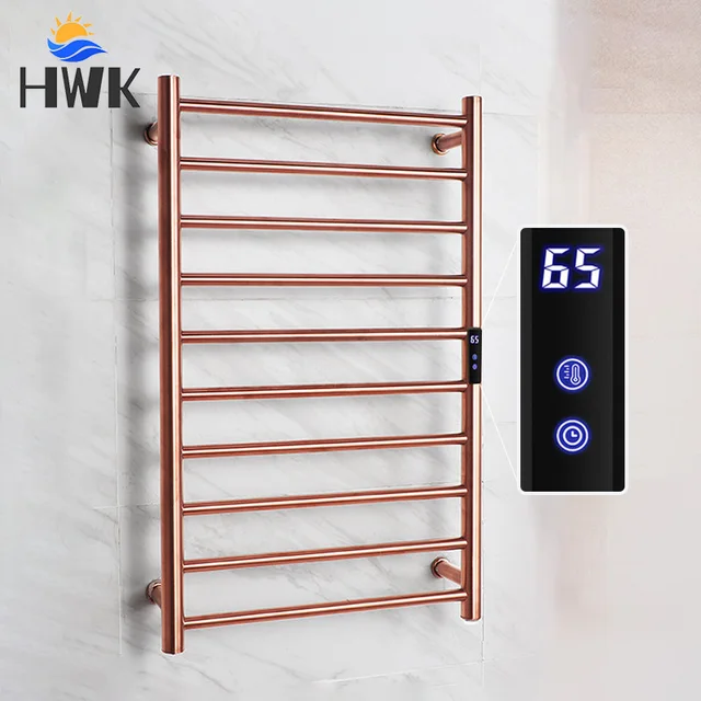 Gold/Rose Gold ไฟฟ้าราวแขวนผ้าเช็ดตัวซ่อน/สัมผัสสายไฟชั้นวางผ้าเช็ดตัวไฟฟ้าสแตนเลสผ้าเช็ดตัวอุ่นผ้าเช็ดตัวเครื่องเป่า 1