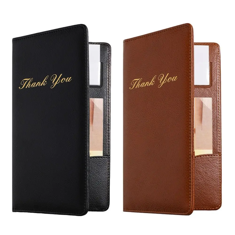 Fashion PU Leather Cash Receipt Folder Waterproof With Pen Insert Cash Book Storage Slot Thank You Printed Bill Folder Business