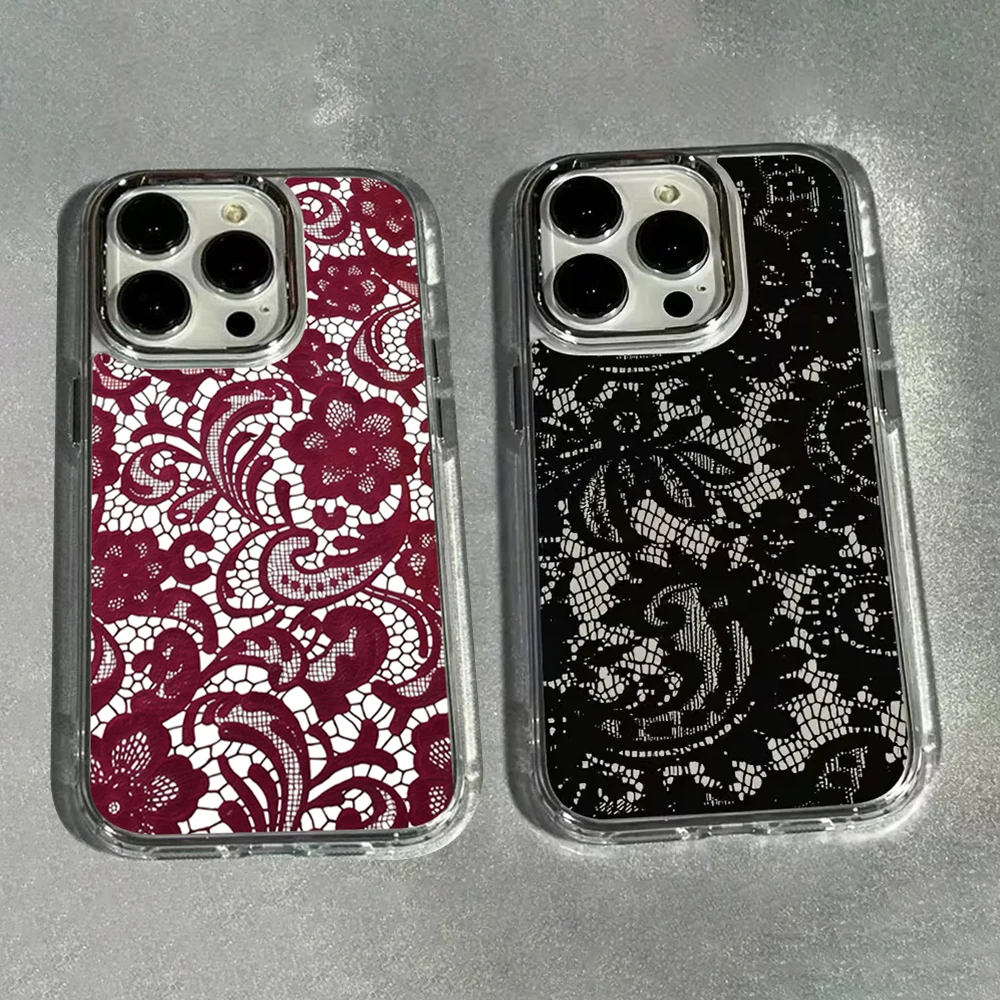Elegant Black Lace Pattern Soft Phone Case