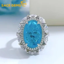 

SACE GEMS Rings for Women Fine Jewelry 925 Sterling Silver Sparkling High Carbon Diamond 10*14mm Synthetic Paraiba Tourmaline