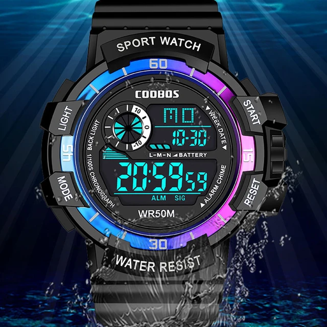 Montre enfant garçon LED numérique multifonction sport nager