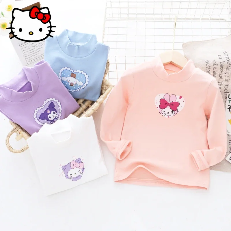 

Kawaii Sanrio Hello Kitty Bottoming Shirt MyMelody Kuromi Cartoon Children Half Turtleneck Autumn Elastic Long Sleeved T Shirt