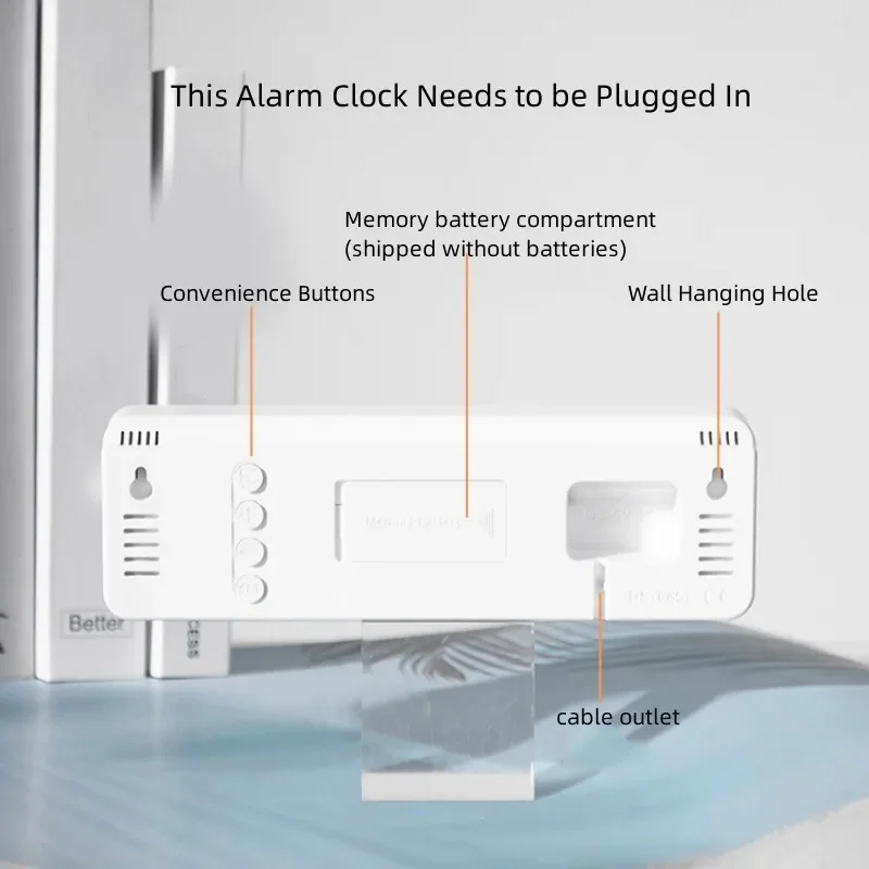 Large LED Digital Wall Clock with Temperature, Humidity, and Auto-Dimmer - USB Powered, 12/24H Format, Alarm Function