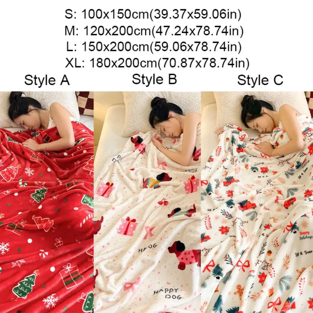 Thickened Christmas Flannel Blanket Xmas Pattern Soft Xmas Sofa Blanket Comfortable Warm Nap Blankets Happy New Year
