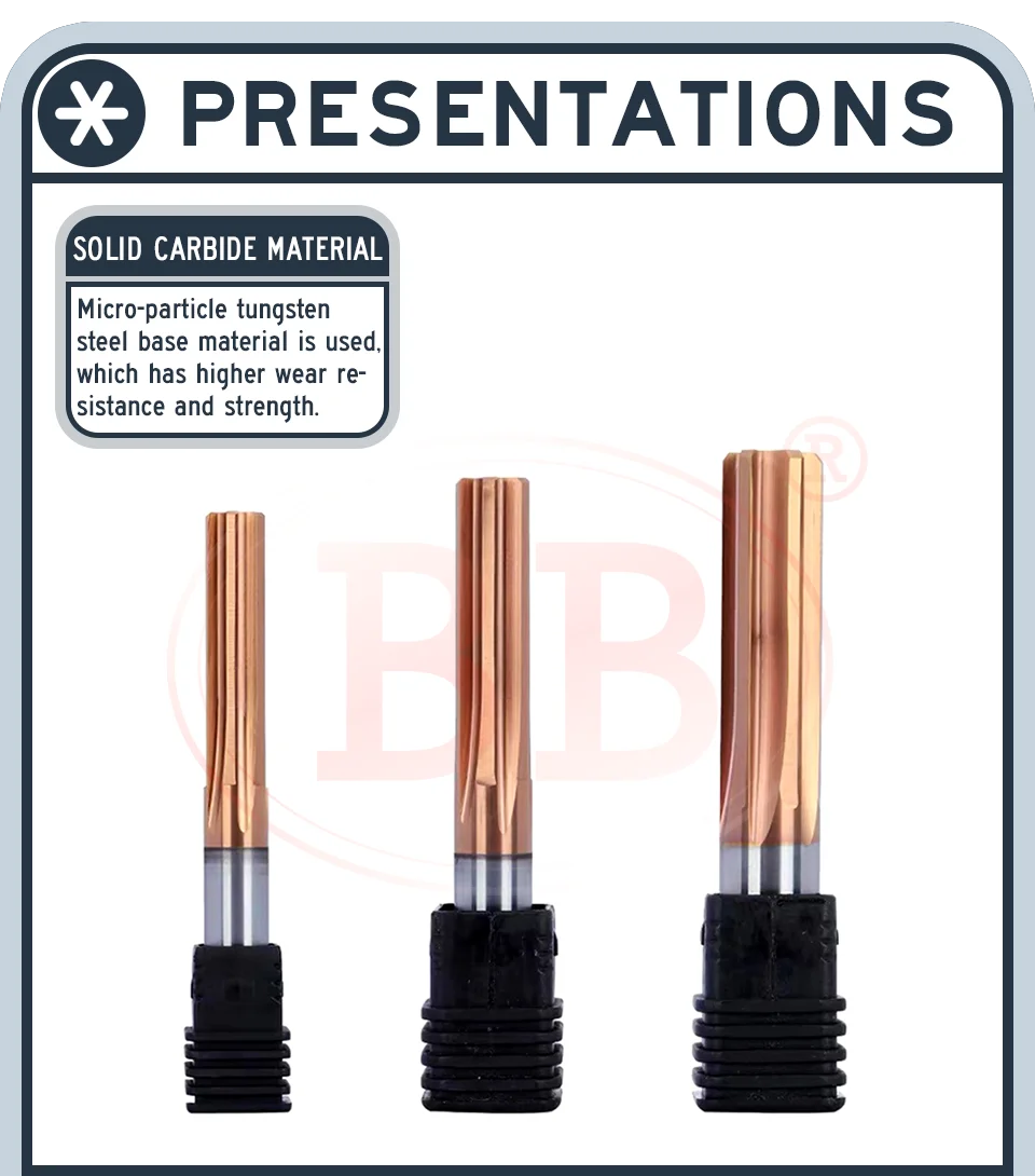 BB-Hartmetall-Maschinenreibahle, beschichtete gerade Nut, H7-Toleranzfutter, Metallschneider aus gehärtetem Stahl, 6 Nuten, CNC, 6–20 mm – Detail 3
