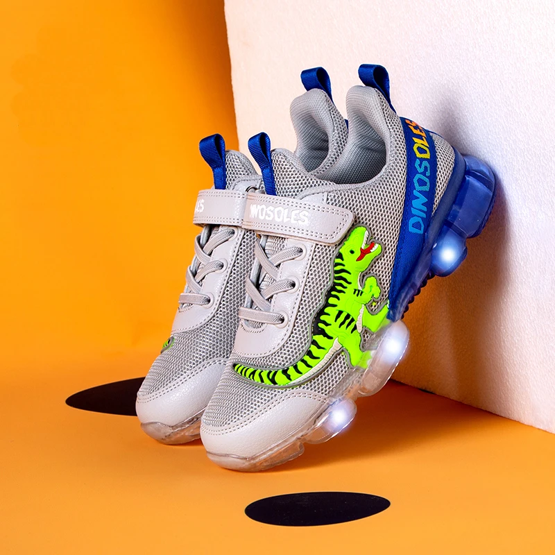 EXDINO T-REX LED 2-9Y Boys Spring Autumn Mesh Tennis Shoes Glowing Children's Kids Flashing Jelly Sole Light Up Casual Sneakers 6
