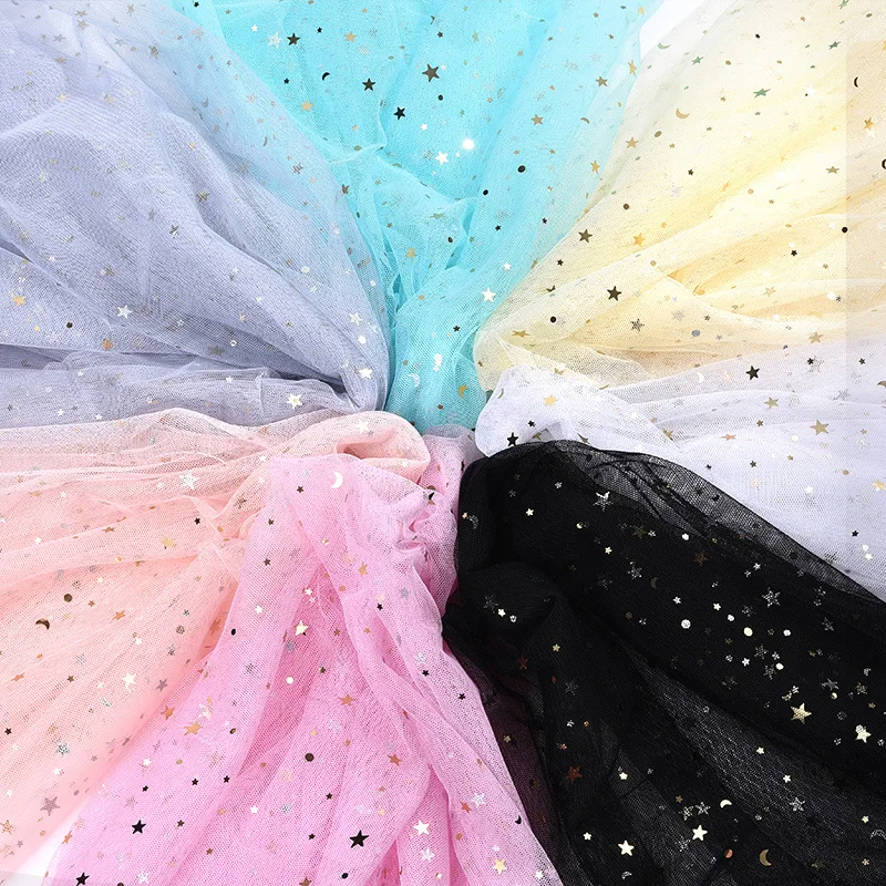 반짝이 별 달 얇은 명주 그물 원단 소녀 스커트 공주 장식, 손으로 DIY 무대 의류 창 선물 포장 커튼, 160x100cm