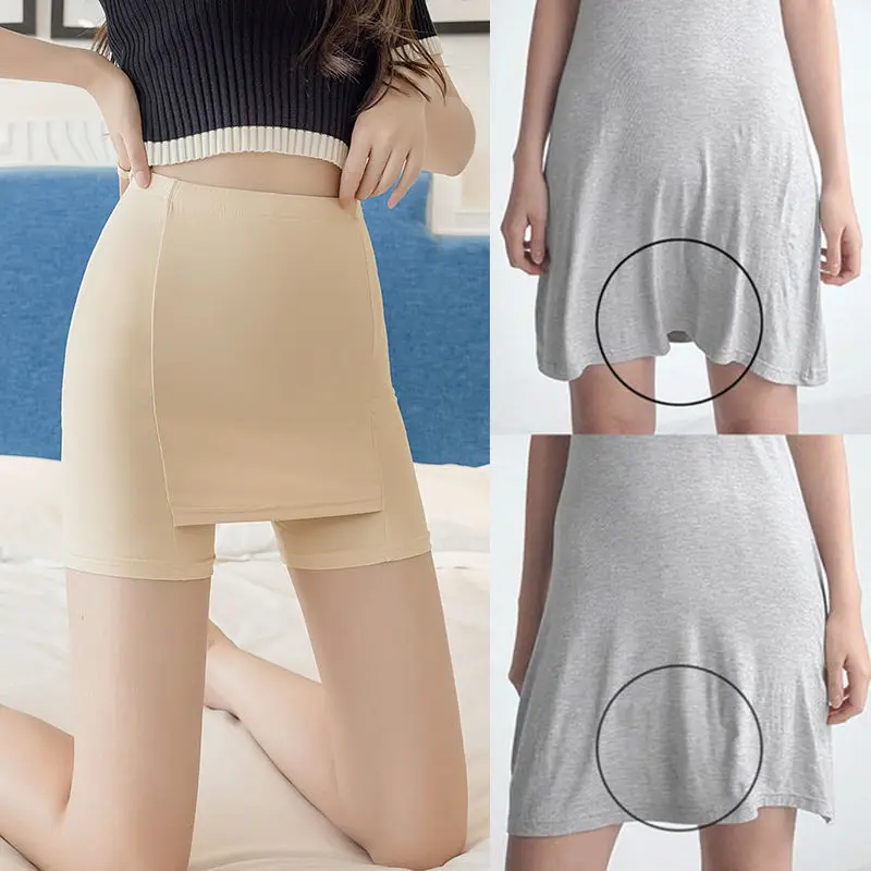 Ice Silk High Waist Safety Pants Boxer Women Thin Sliming Fit Summer Shorts Double Layer Seamless Skirt Shorts