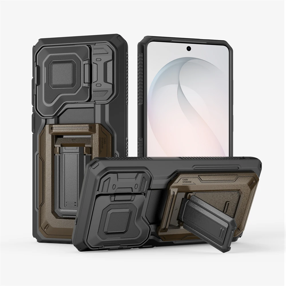 Military Grade Armor Phone Case with Slide Window and Shockproof Stand Cover