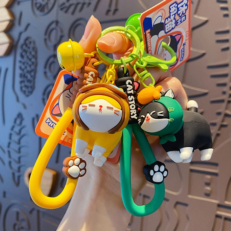 Cute Cartoon Cat Pendant Key Rings Kitten Pet Key Chain Shake Head Bells Car Bag Keychains Charms Jewelry Gift 3 colors charms high quality 23 90mm 5pcs jewelry gift box for bracelet earrings rings pendant beads accessories packaging b2846
