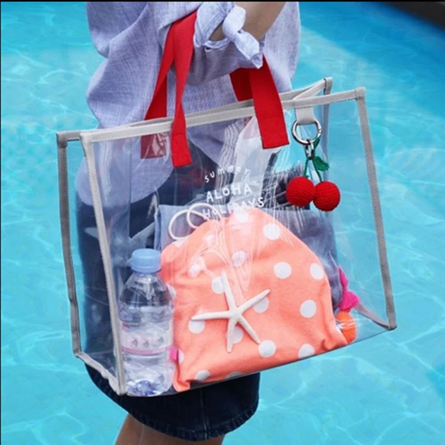 PVC Transparent Clear Bag, Summer Tote Pool Beach Bag Water-Resistant,  Shopping Market Bag Shoulder Bag Handbag Gift for Her - AliExpress