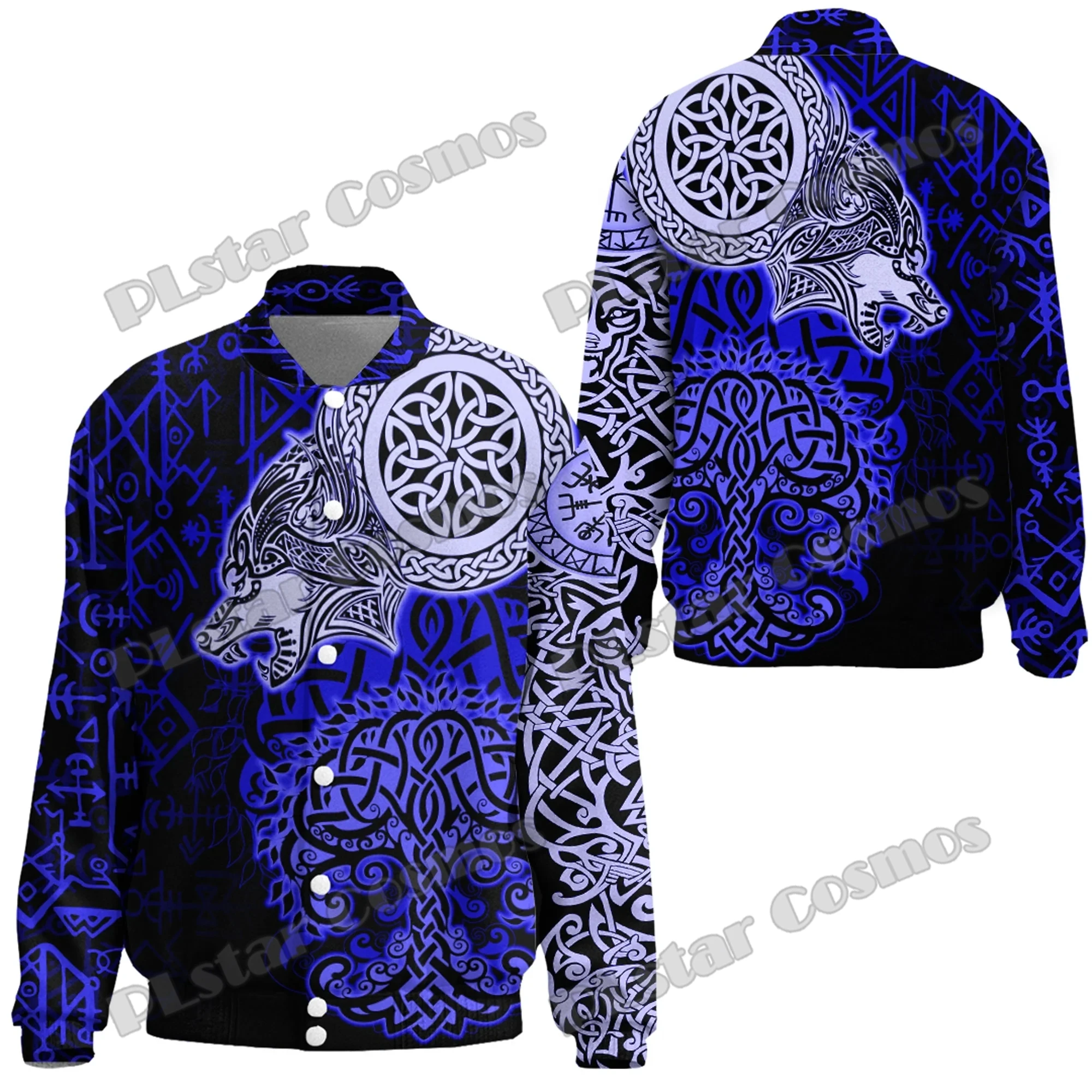 Wolf And Tree Tattoo Runes 3D Printed Fashion Men's Thicken Stand-Collar Jacket Unisex Casual Winter Baseball Jacket FX43 wolf warriors and skull tattoo 3d printed fashion men s baseball varsity jacket unisex casual winter baseball jacket fx32