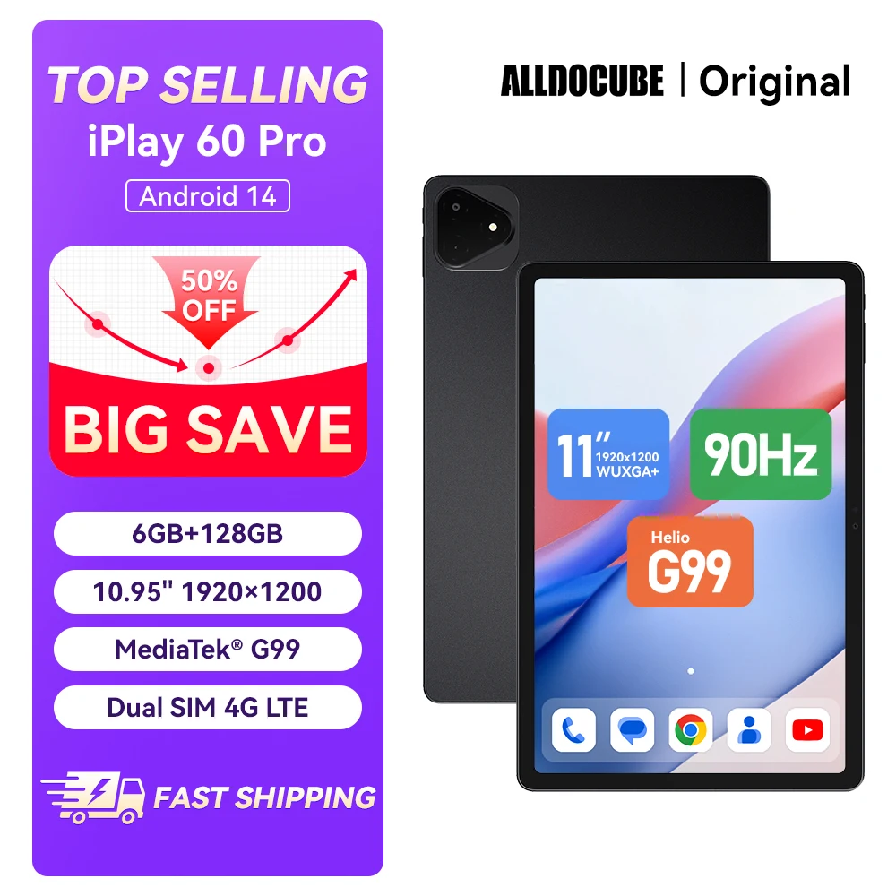 Alldocube iPlay 60 Pro Tablet Android Widevine L1 Immersive On-the-Go 90Hz 10.95in WUXGA+Display 4 Speakers 4G LTE&Wi-Fi 7000mAh
