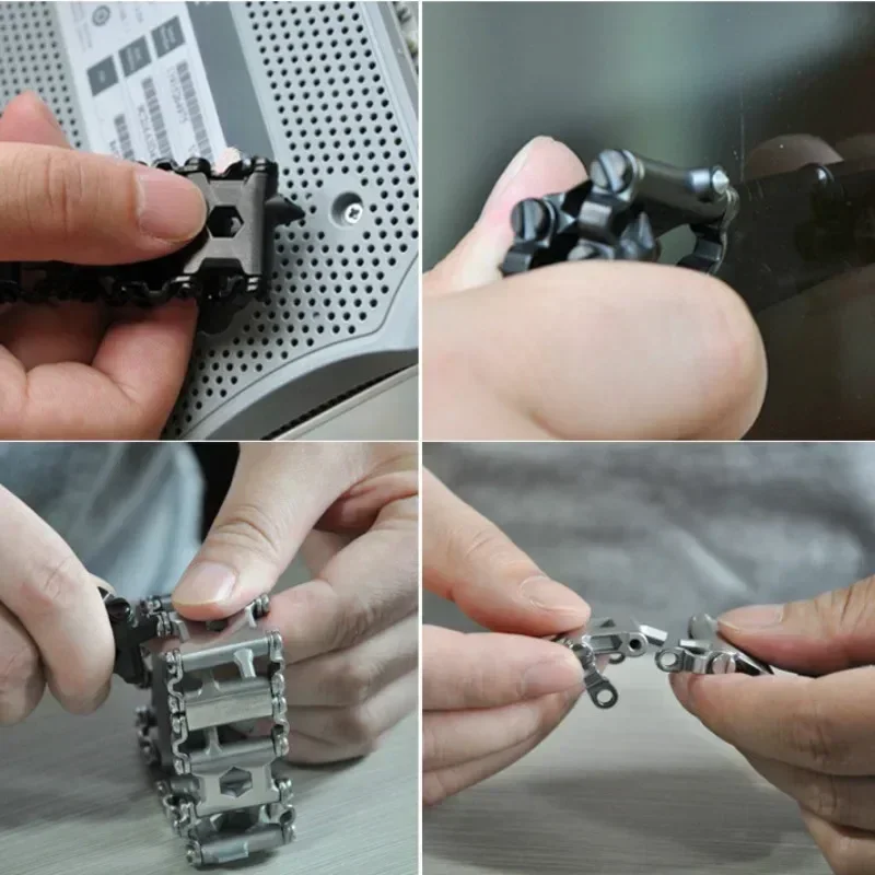 다기능 도구 팔찌 트레드 팔찌, 스테인레스 스틸 볼트 드라이버 도구 키트, 친화적 웨어러블 자전거 멀티툴, 야외 도구