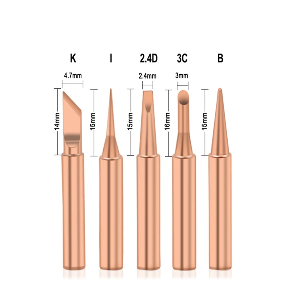 5Pcs I+B+K+2.4D+3C Soldering Iron Pure Copper 900M Soldering Iron Head Set Inside Hot Bare Copper Electric Soldering Iron Tip