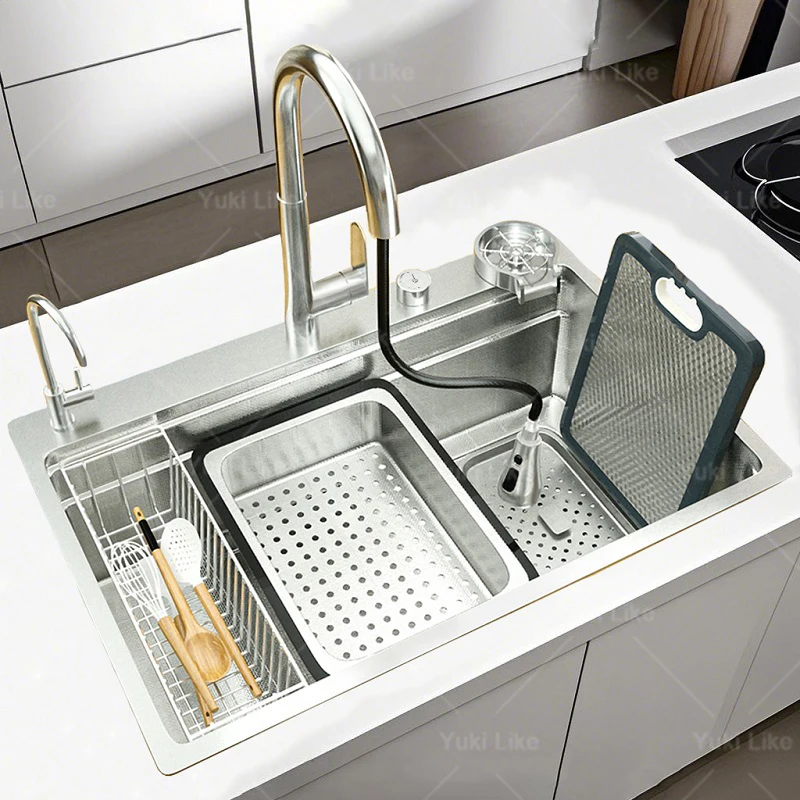 Stainless Steel Kitchen Sink Homeuse Dish And Vegetable Wash Blots Multifunctional Large Single Slot Undermount Basin