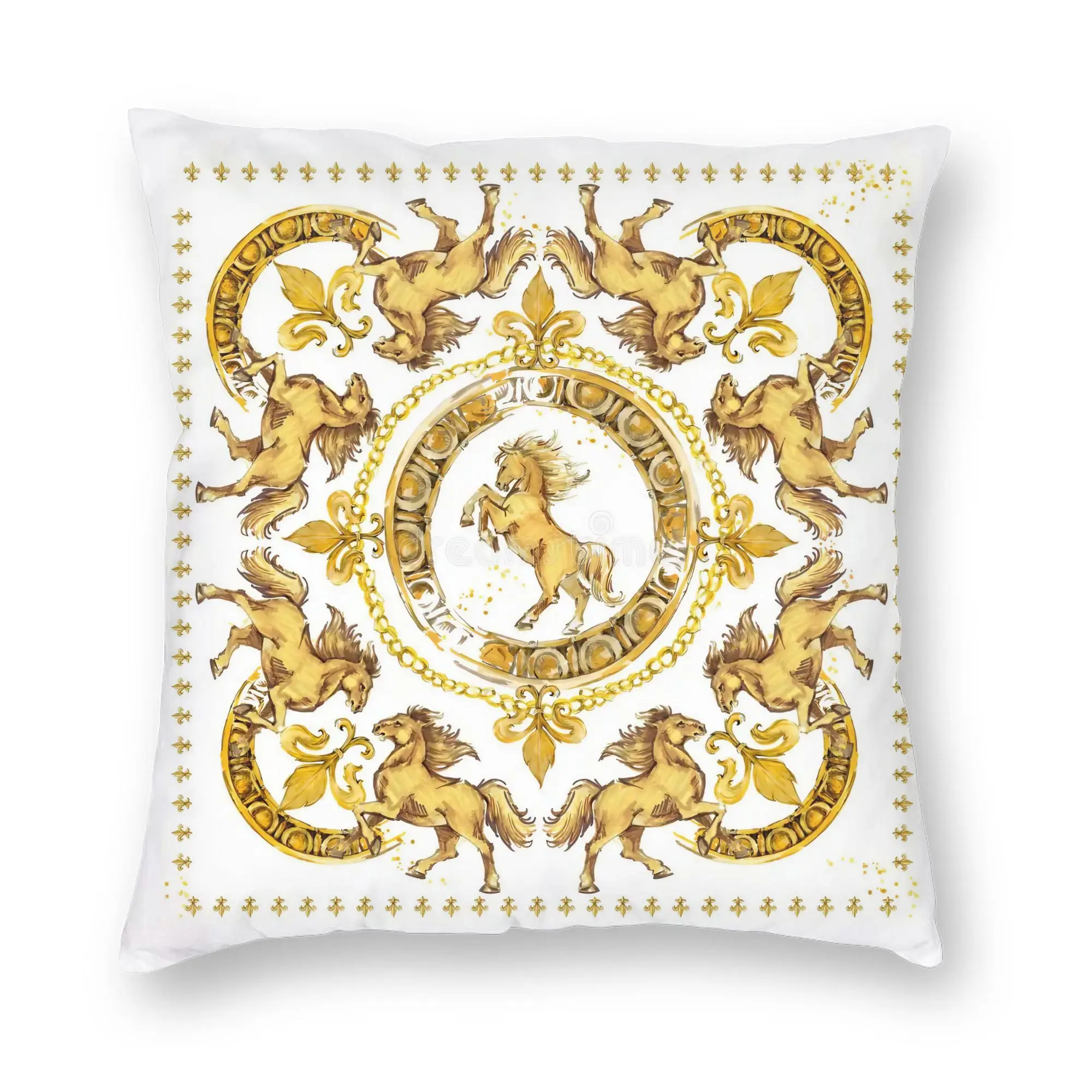 Elegant Baroque Gold Medallion Decorative Pillowcase - Luxurious Soft Fabric Cushion Cover