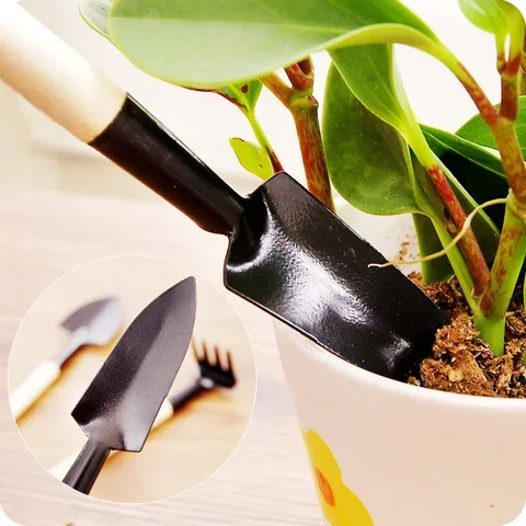 

Mini Spade Shovel Harrow Flowerpot Tools 3 Pcs/set Wooden Handle Plant Soil Shovels Potted Plants Maintenance Gardening Tools