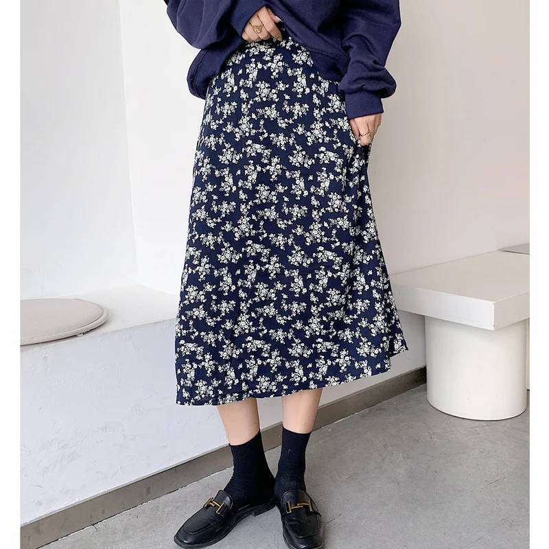 

Fashion Korean Style Long Skirt Women's Skirts Harajuku High Waist Floral Print Skirts Women Autumn Midi Vintage Faldas Largas