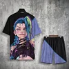 Men's T-shirts Shorts Sets Anime Arcane League Jinx 3D Print Tracksuit Outfits Plus Size Sportwear Suits Street TShirt Two Piece 1