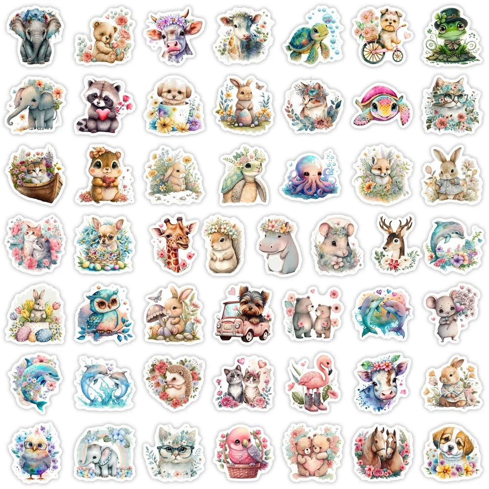 Kawaii Watercolor Aesthetic Stickers Animal Cute DIY Toy Gift Graffiti Decal For Phone Luggage Laptop Scrapbook Waterproof cartoon stickers,decorative stickers,self adhesive stickers,custom stickers,paper stickers,adhesive stickers,decorative labels stickers,animal stickers,cartoon sticker,custom design stickers